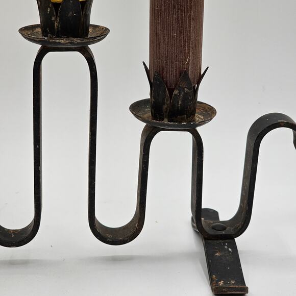 Vintage Wrought Iron Candelabra Black 5 Taper Holder Jean Royere Style MCM - Picture 4 of 5